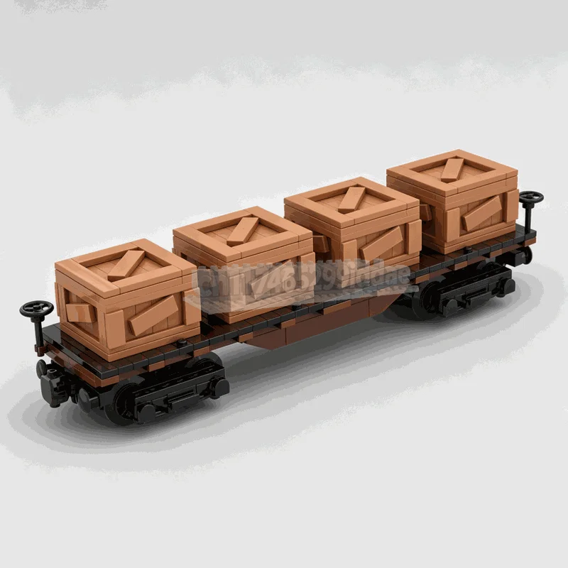 445PCS Train Flatcar With Crates Cargo Model Building Blocks DIY Creative Assembly Railway Custom Puzzle Educational Toy Gifts