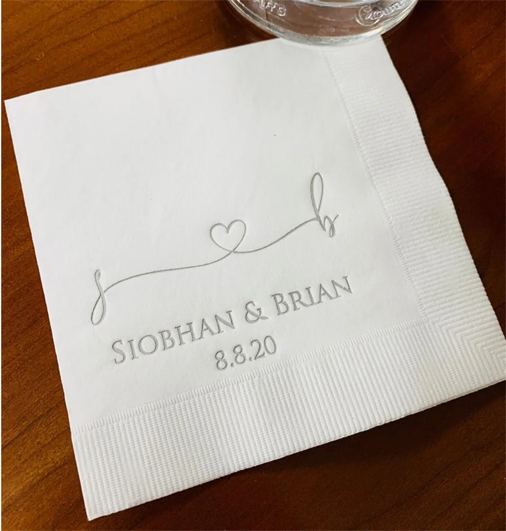 Personalized Wedding Napkins Personalized Heart Connected Monogram Wedding Napkins Custom Bar Napkins Reception LOTS of COLORS