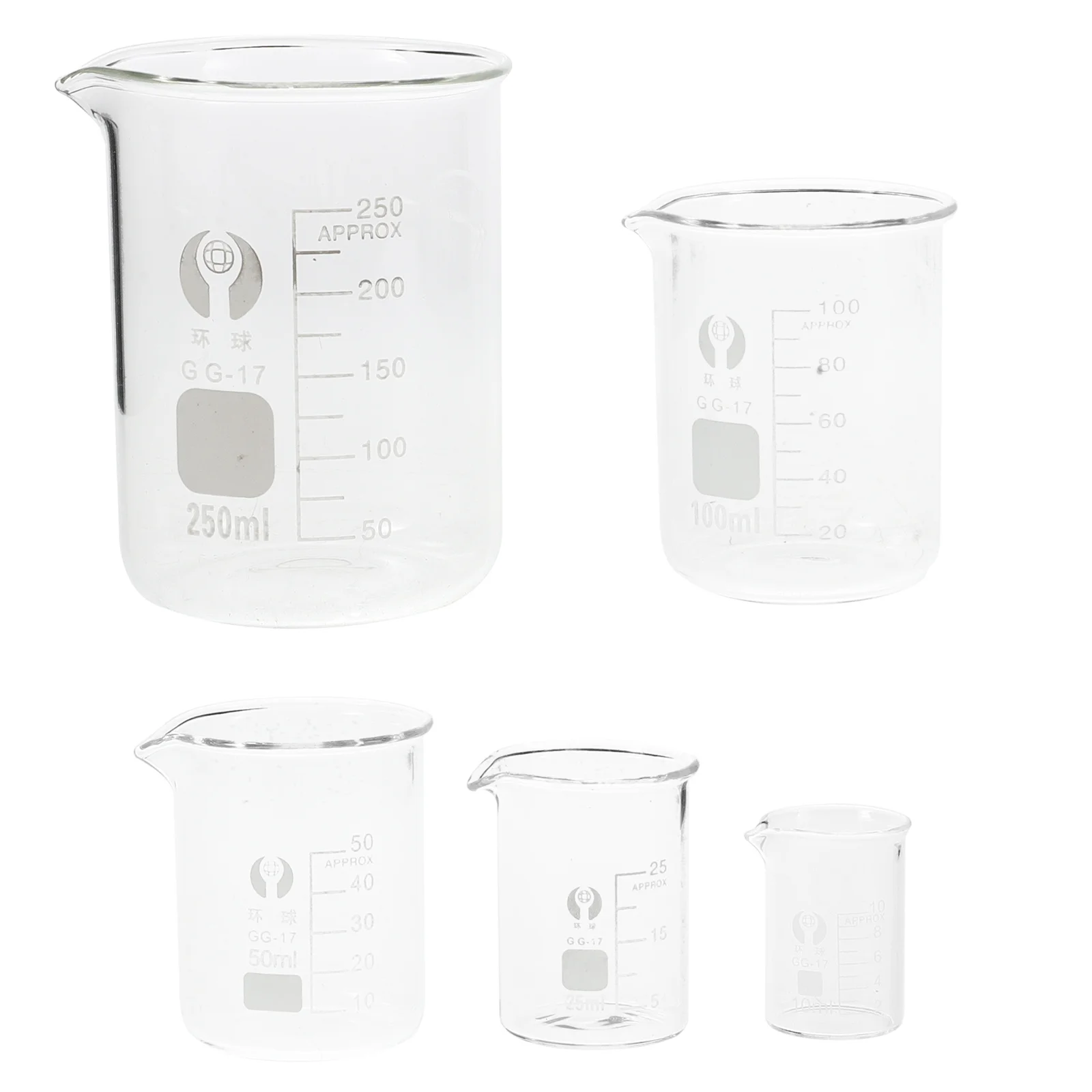 

5Pcs Glass Beaker Set 10Ml 25Ml 50Ml 100Ml 250Ml Capacity Graduated Low Form Measuring Beakers for Laboratory Classroom Home