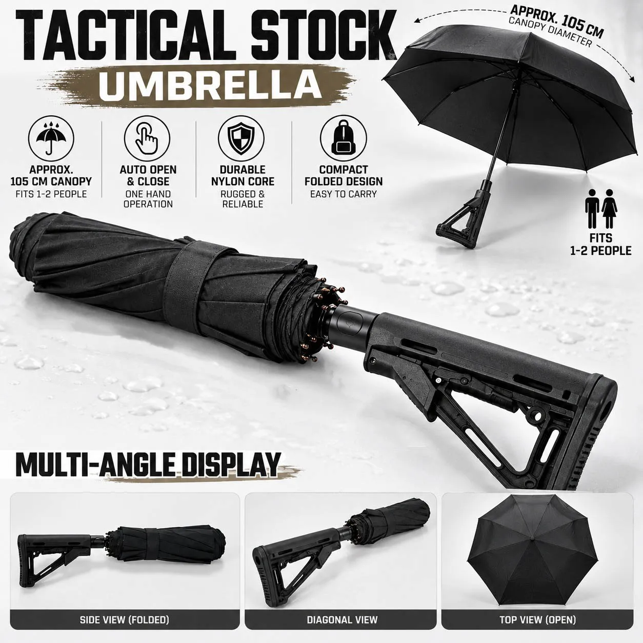 Tactical Folding Umbrella CTR Nylon Manual Rain Umbrella Vinyl Sun Protection Portable for Outdoor Travel Camping Emergency Use