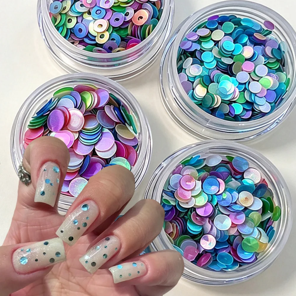 1 Box Macaron Mixed Color Round Dot Nail Sequins Colorful Circular Ring Nail Glitter Flakes Thin Polka Dot Nails Art Decoration