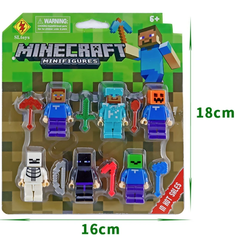 6pcs/set Minecraft Diamond Sword Figures Model Action mini 303 Zombie Dolls Steve Toys Boys Kids Birthday Gift Kits Random Color