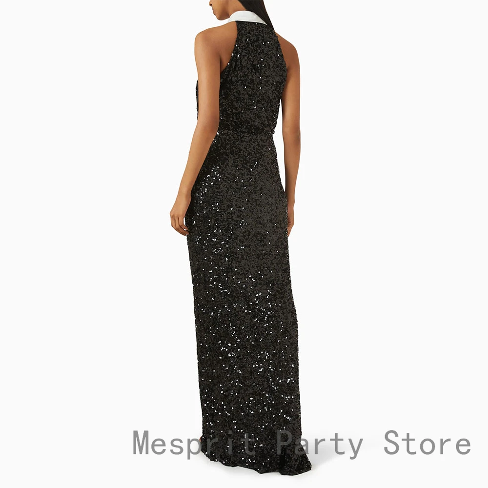 Robe de bal fourreau à paillettes personnalisée, col rond, sans manches, robe de soirée de mariage formelle, longueur au sol, robe saoudienne