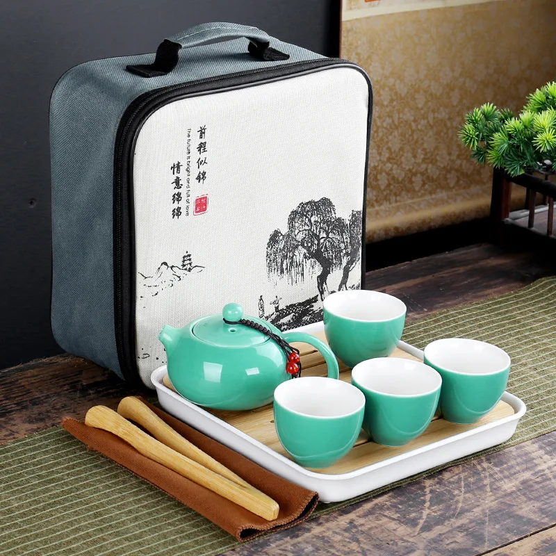 With Bag Simple 4 Cups Chinese Kung Fu Tea Set Travel Ceramic Portable Teapot Porcelain Teaset Gaiwan