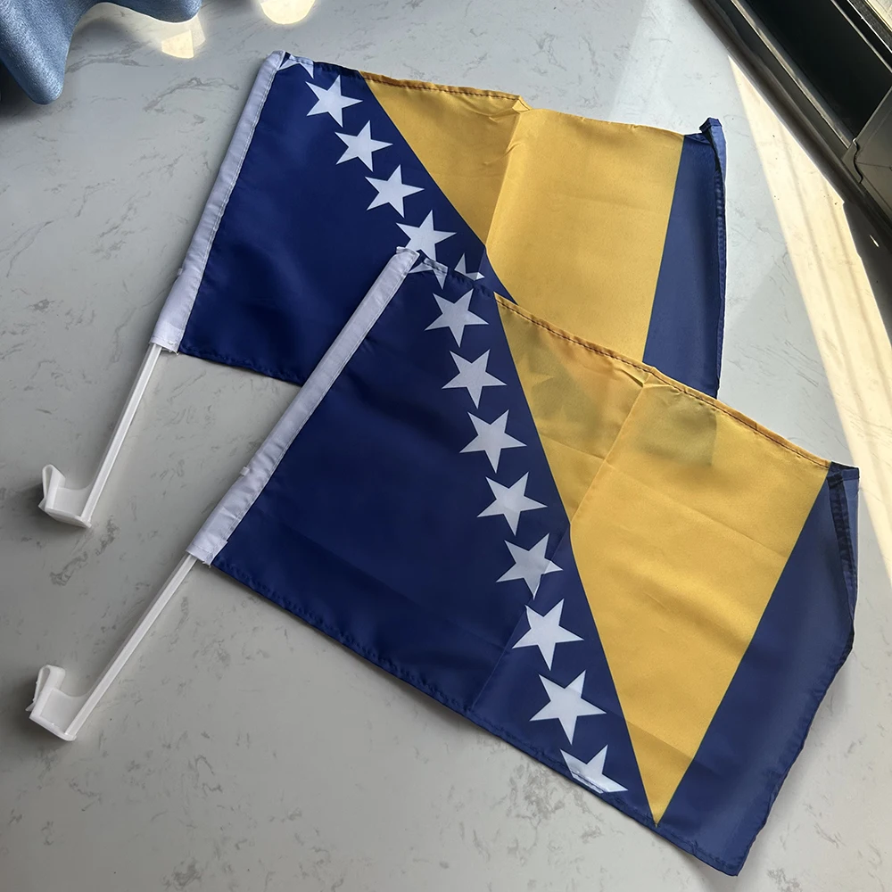 30x45cm Bosnia and Herzegovina Car Flag 12x18inch BA Window Flag Bearer Standard-Bearer Waving Flags with Plastic Flagpole