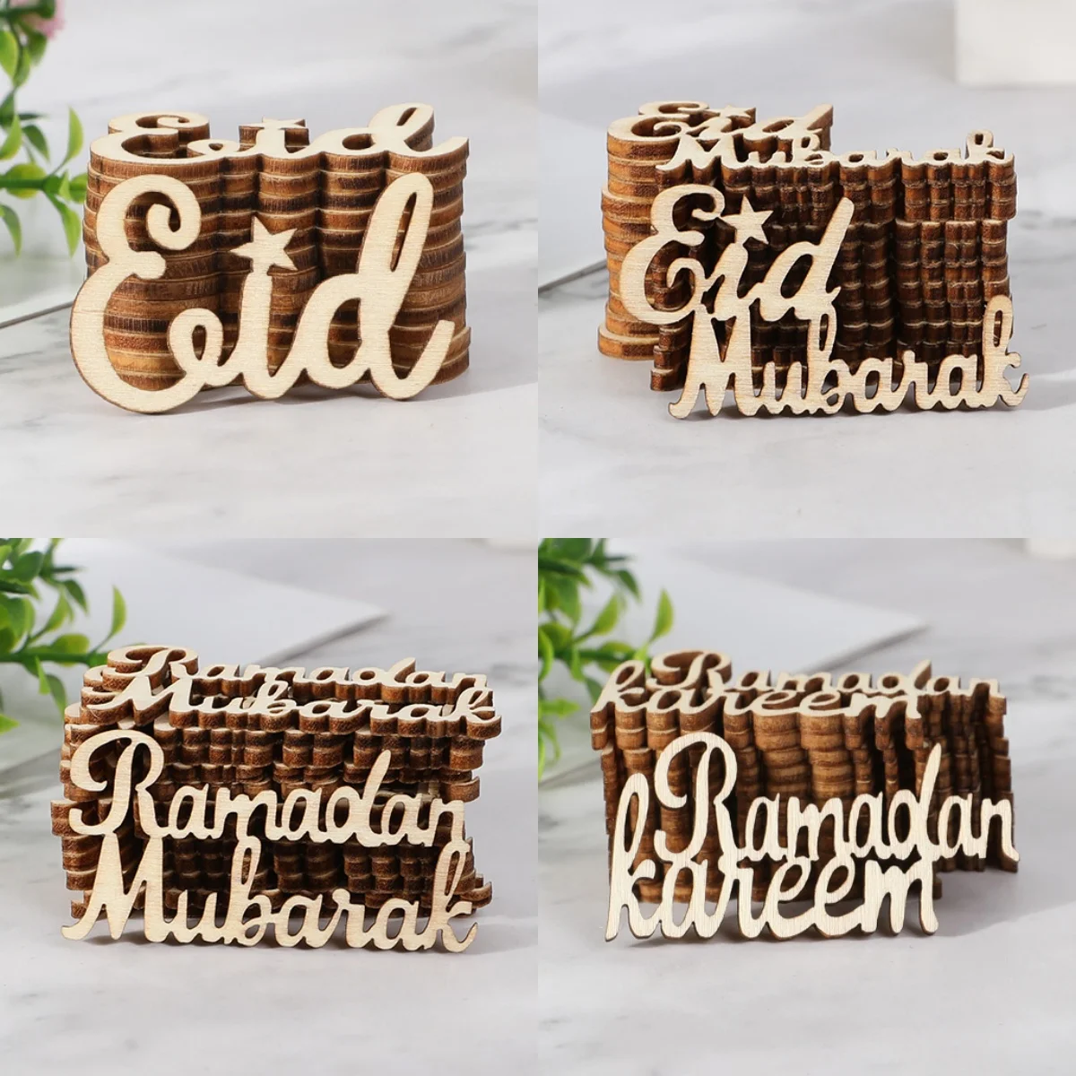 15 stücke Hohl Eid Mubarak Brief Holz Chips Ramadan Konfetti Dekor Islam Musselin DIY Handwerk Kareem Party Tisch Streu Kuchen decor
