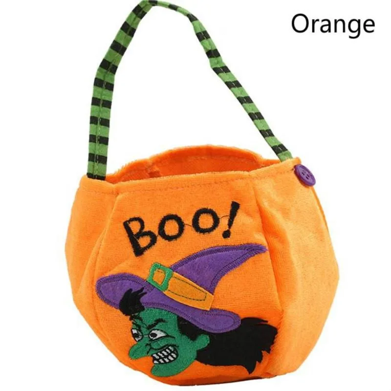 Halloween Pumpkin Boo Trick or Treat Portable Candy Bag Tote Bucket Basket Kids Play Bags