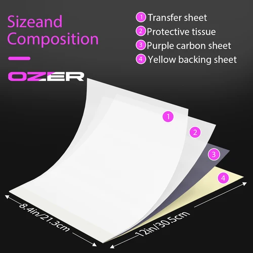 Imagen 2 del producto OZER 50/100 piezas de papel de transferencia de tatuaje de calidad superior tamaño A4 papel de plantilla de fotocopiadora térmica de mano libre para artistas de tatuajes
