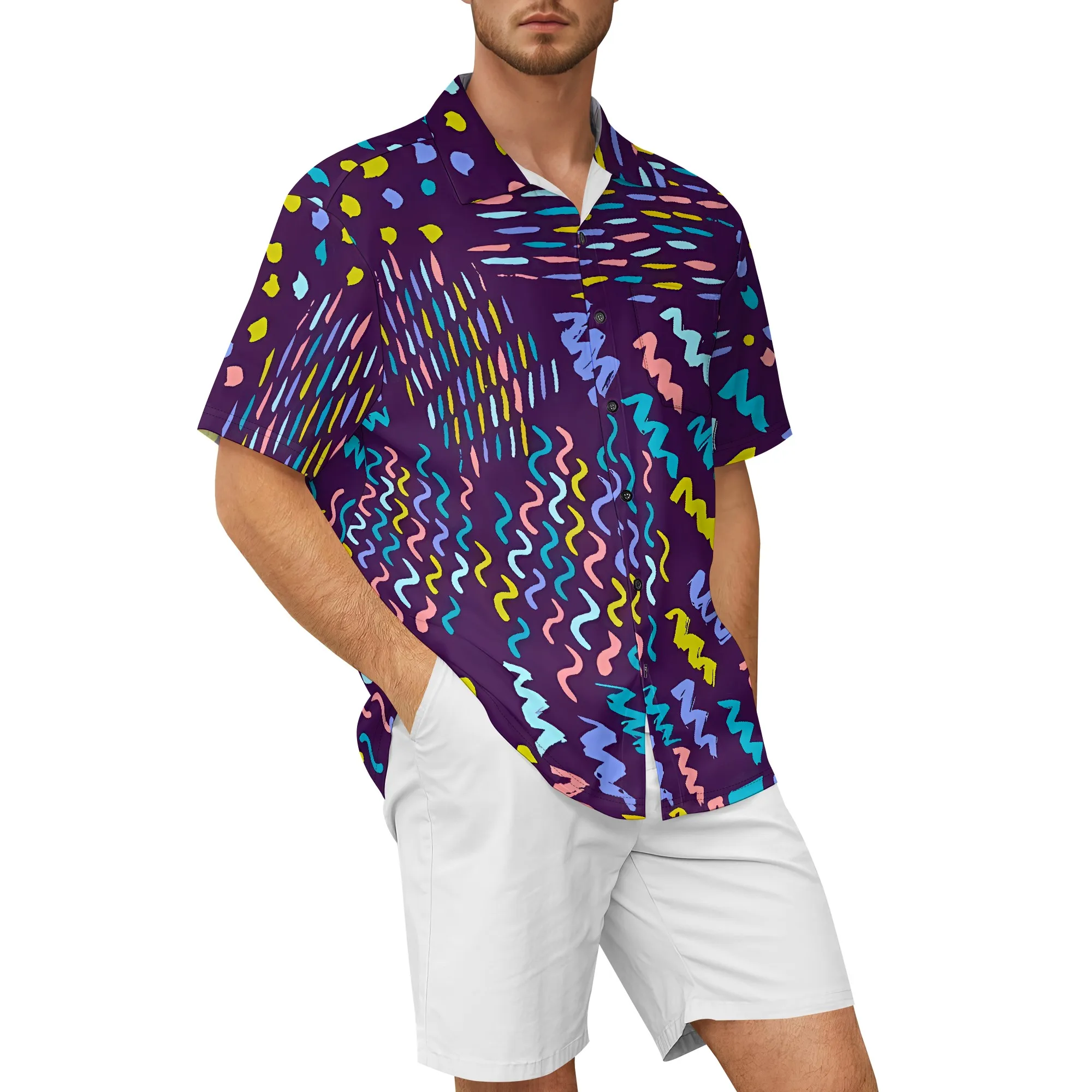 YEAE Abstract Art Print Shirt for Men Summer Casual Short Sleeve Top