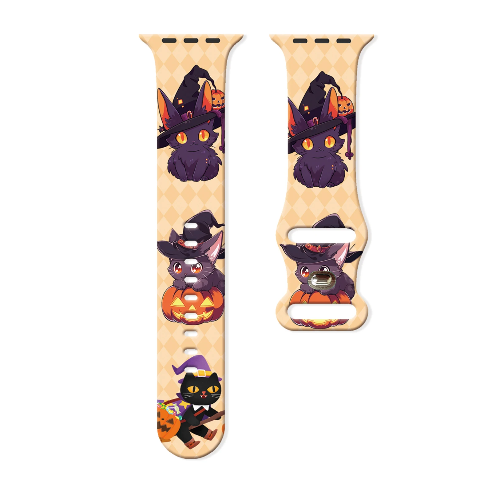 

Magic Kitten Halloween Theme Print Band for Apple Watch Series 11/10/9/8/7/SE, Soft Waterproof Silicone 46mm 45mm 44mm 42mm