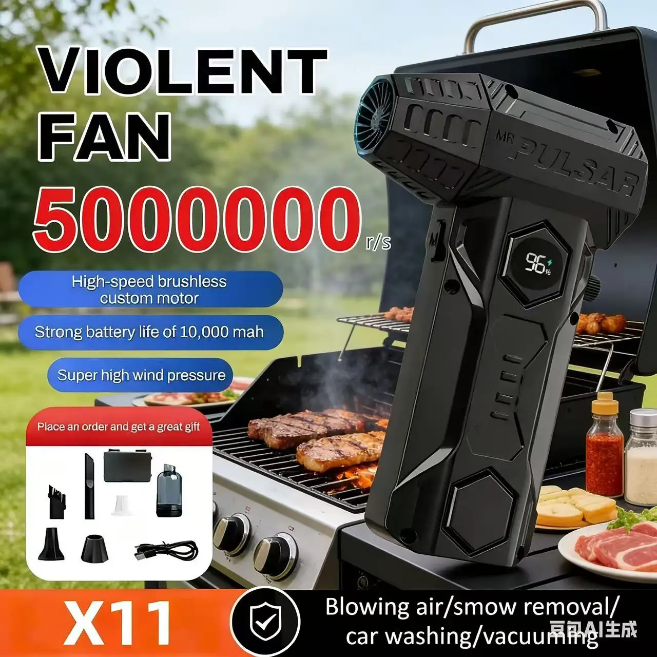 

Мощный вентилятор примусового воздуха, X11Pro Max, 990000 об/мин, со светодиодным дисплеем, скорость ветра 75 метров за секунду. Бесщеточная электрическая машина.