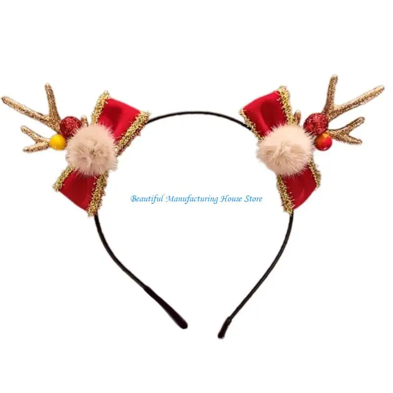 

E56A Christmas Reindeer Antler Headband Cartoon Headpieces Party Decoration for Festive Cosplay Costume Hair Accessory