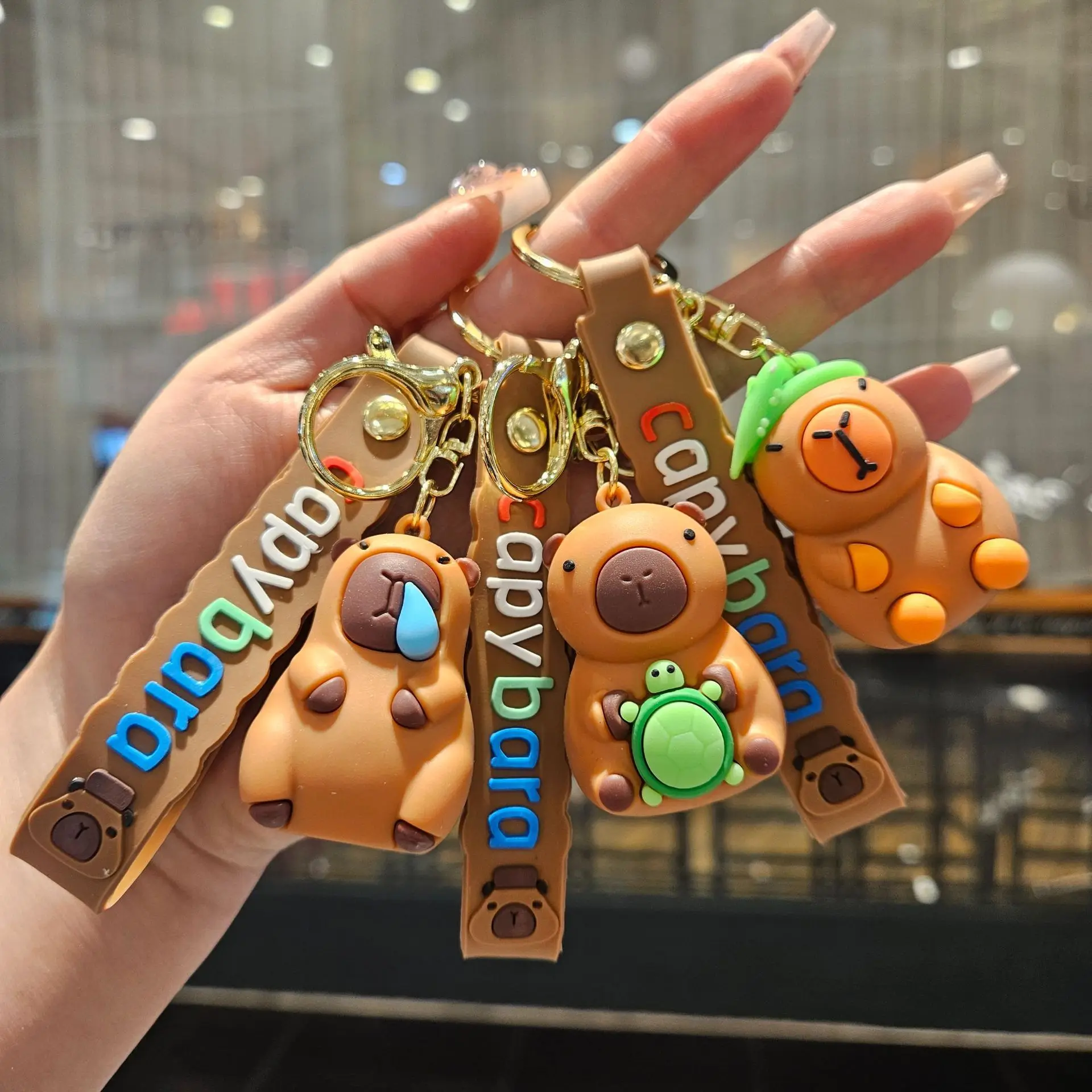 

Cute Finless Porpoise Pendant Kapibara Leather Rope Keychain