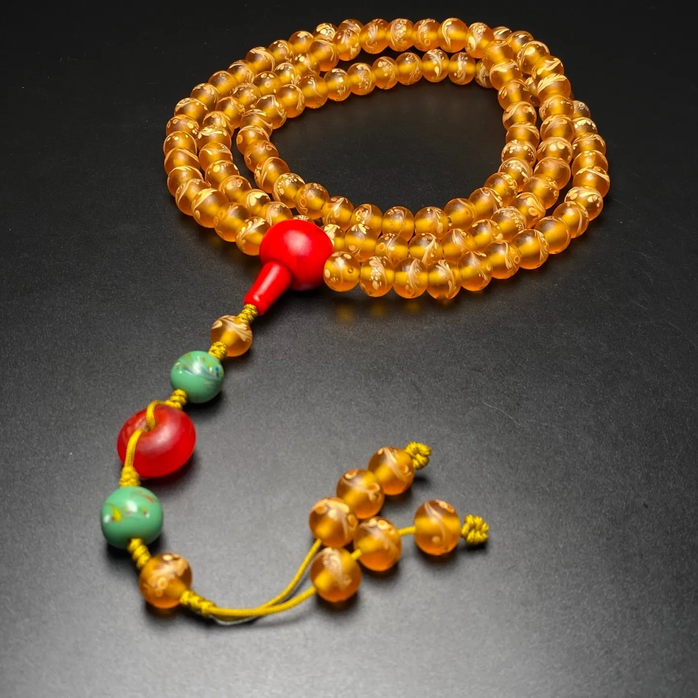 108 Tibetan Colored Glaze Phoenix Tail Bead Prayer Handstring Necklace G3725
