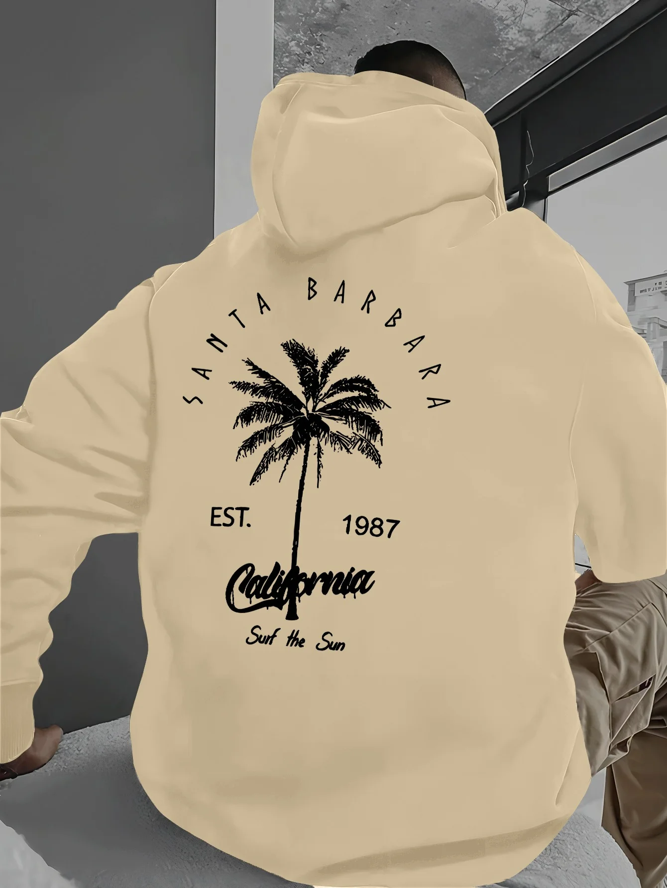 

Women's Men's Clothing Coastal Outfit Retro Sunset Hoodie Palm Tree & Text Print Hoodies Unisex Fashion Casual Streetwear Tops