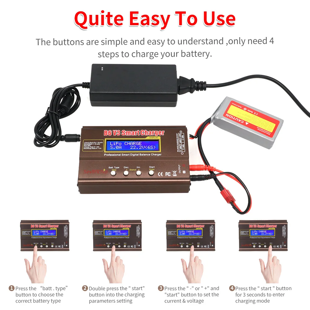 Chargeur B6 80W Mini Balance Lipo : Charge/décharge Pour Batteries RC 1S-6S (LiPo, Li-ion, Life, NiMh, PB) - Sécurisé Et Rapide