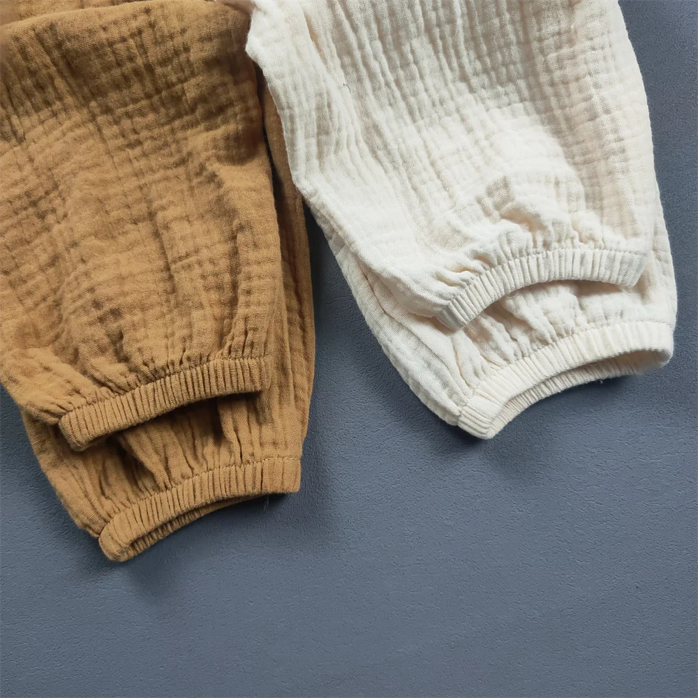 Kinder Kleidung Sommer Jungen Und Mädchen Baumwolle Gefaltete Lose Hosen Mädchen Casual Einfarbig Atmungsaktive Hose – Detail 14