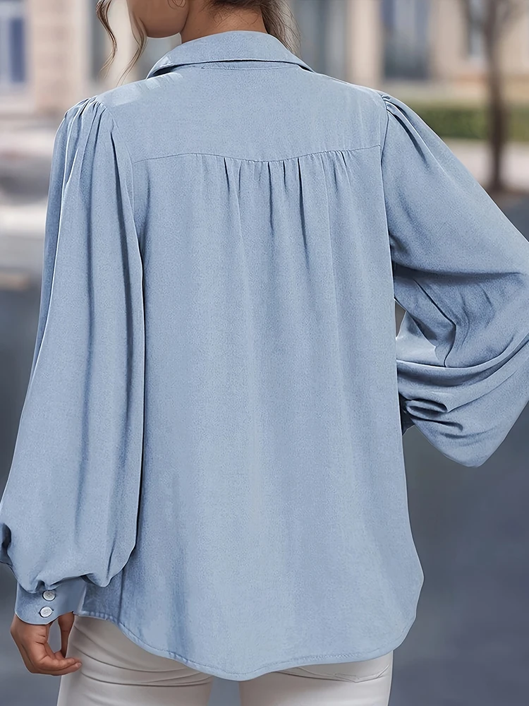Venditore caldo Camicia da donna basic a maniche lunghe abbottonata con risvolto taglie forti Top casual elegante in vendita Camicetta nera da ufficio