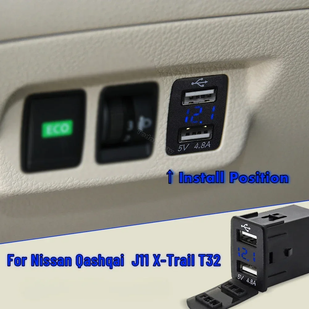 Dual Ports Voltage Display Usb Adapter Smart Systems of The Car for Nissan Tiida X-Trail T32 Quest Terra 2018 Car Upgrade