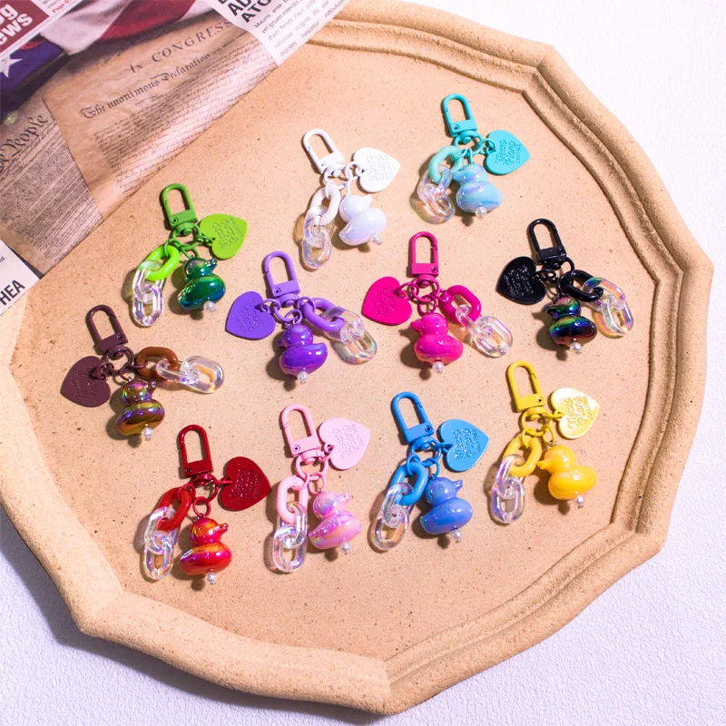 15pcs Cute Colorful Duck Keychain Fashion Cartoon Duck Animal Key Ring Women Couple Bag Car Pendant Key Chains Accessories Gift