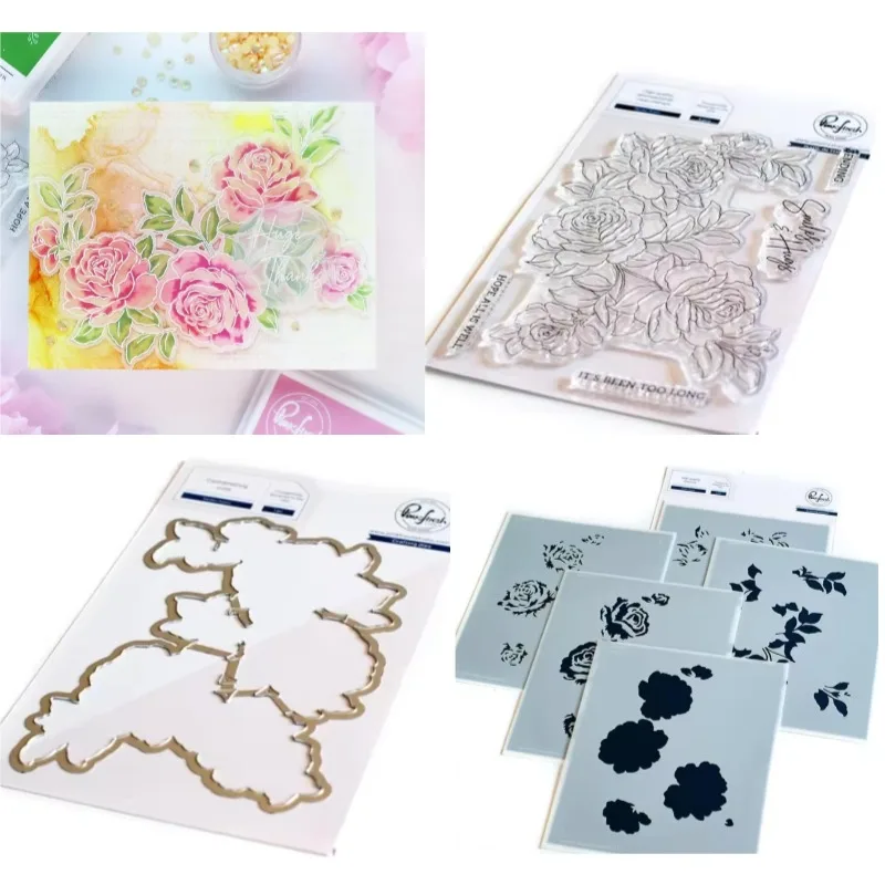 

Garden Roses Layering Stencil Flower Stamps And Metal Cutting Dies New Arrival 2021Scrapbook Diary Decoration Embossing Template