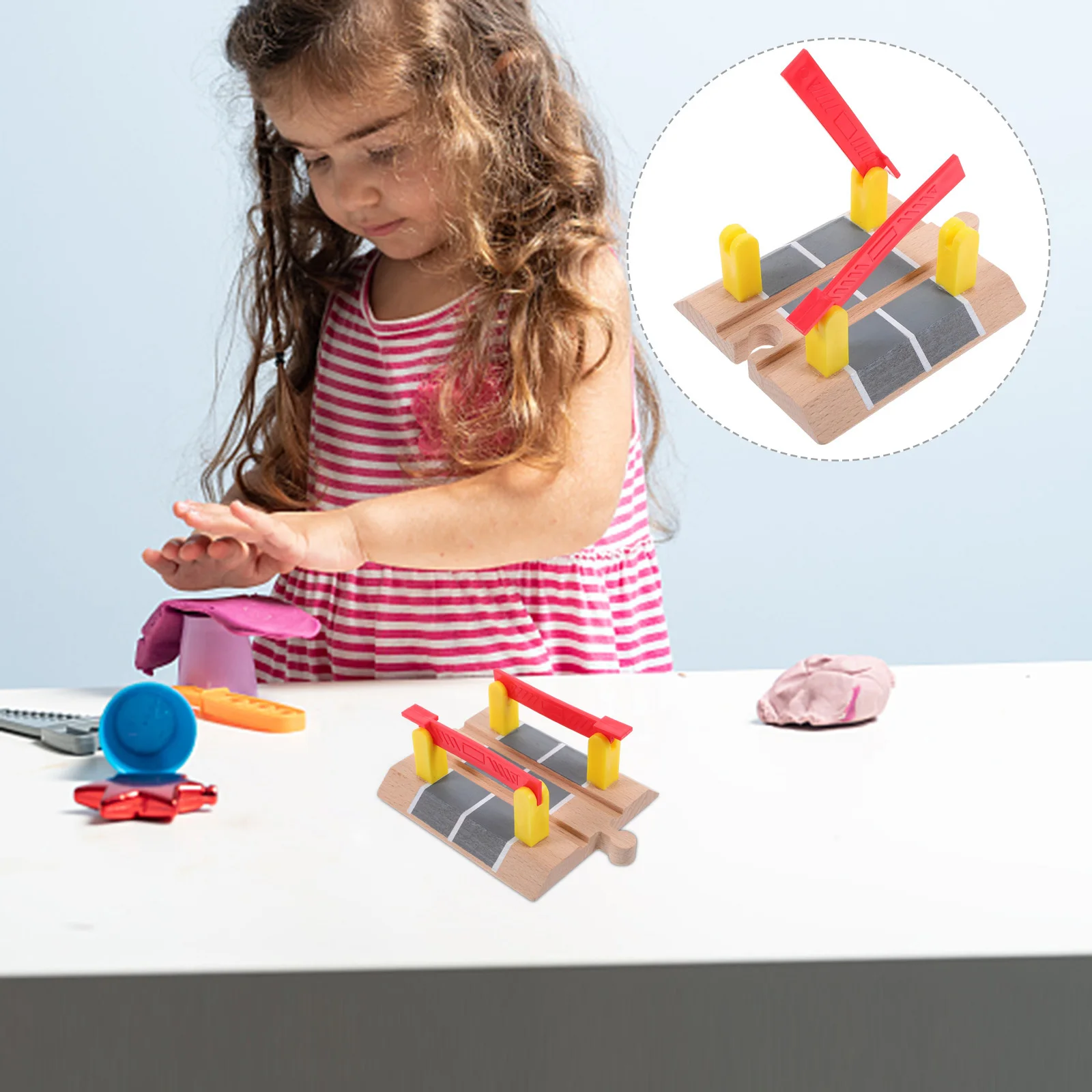 

Train Track Railing Barrier Wooden Accessories for Creative Play Scenes Cognitive Ability Improvement Railway Road Block