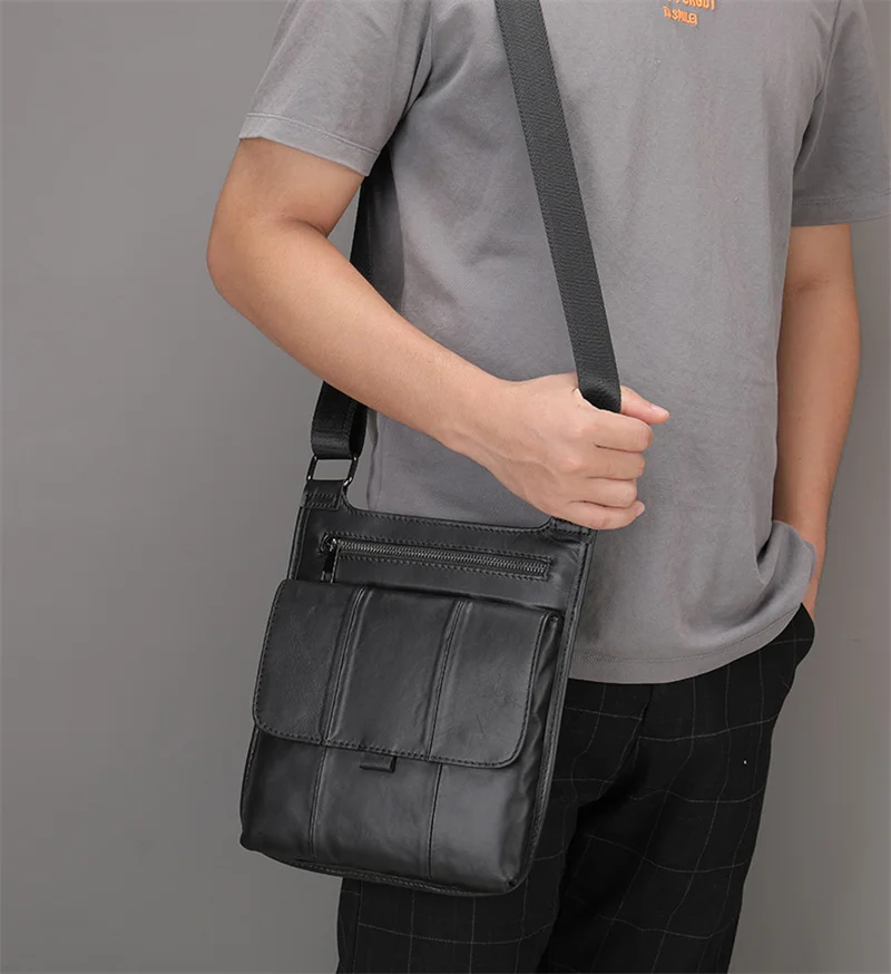 Bolsos de hombro de cuero para hombre, bandoleras cruzadas de estilo informal, a la moda, para uso diario