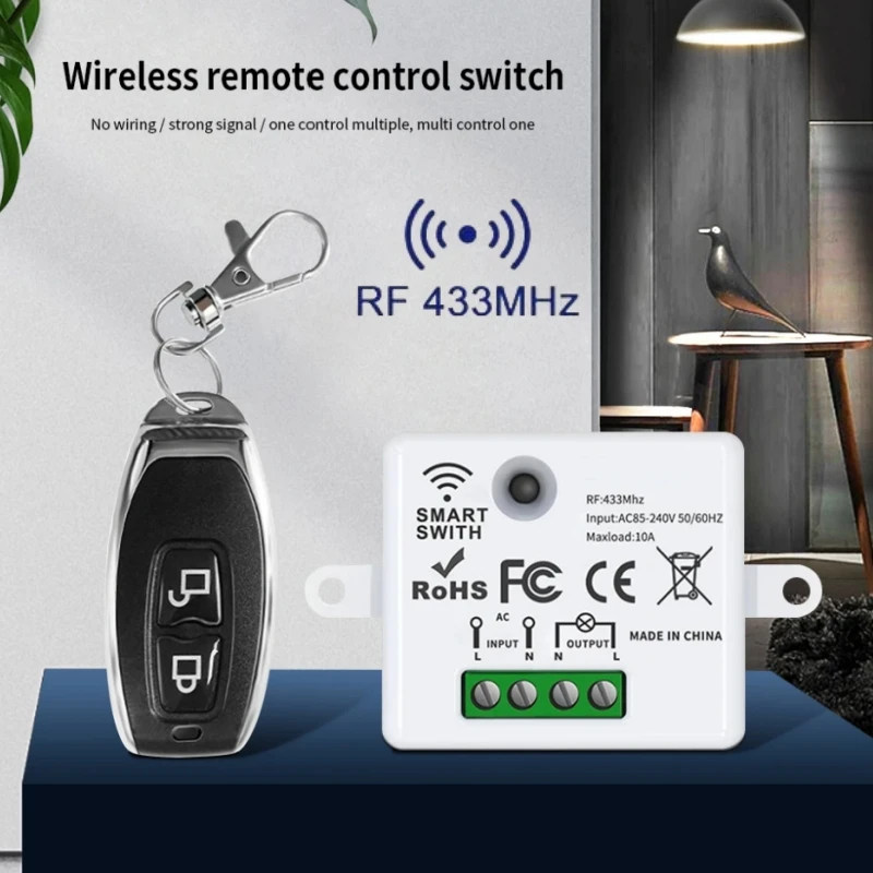 Wireless RF 433Mhz Remote Control Switch 10A Relay Receiver With ON/OFF Transmitter For Led Lighting Bulb DIY Control