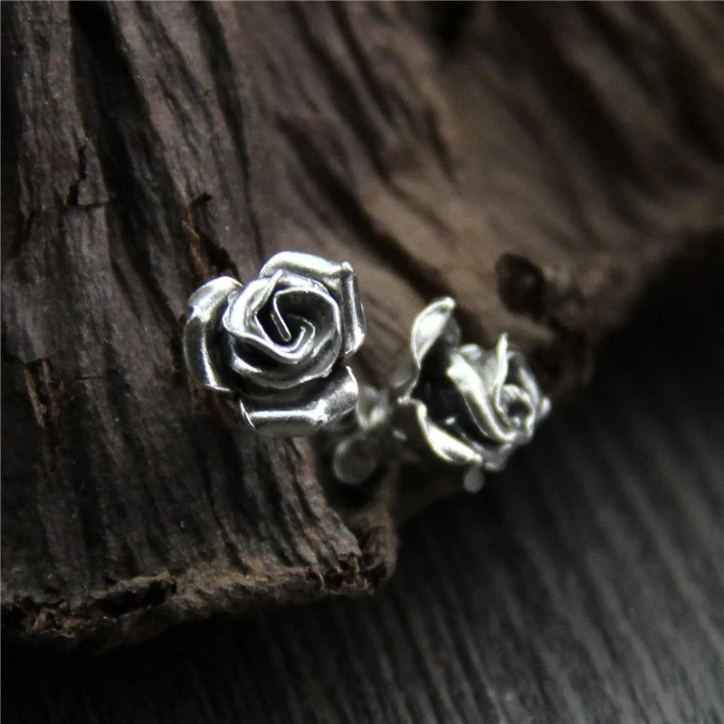 Y2K Metal Stud Earrings Silver Plated Rose Flower Earrings for Women Men\'s Party Jewelry Fashion Accessories