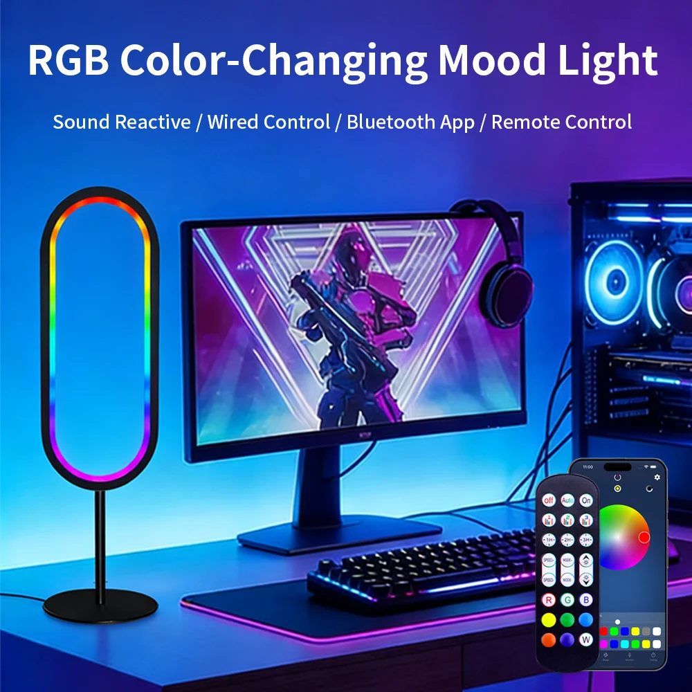 

U-образная RGB-подсветка для рабочего стола, цветная, для киберспорта, с датчиком музыки, умная, с Bluetooth и управлением через приложение, декоративная.