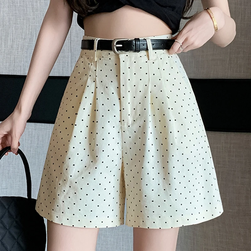 Women Casual High Waist Shorts New Summer Vintage Polka Dot Loose A-line Shorts Fashion Wide Leg Shorts Ladies Chic Short Pant