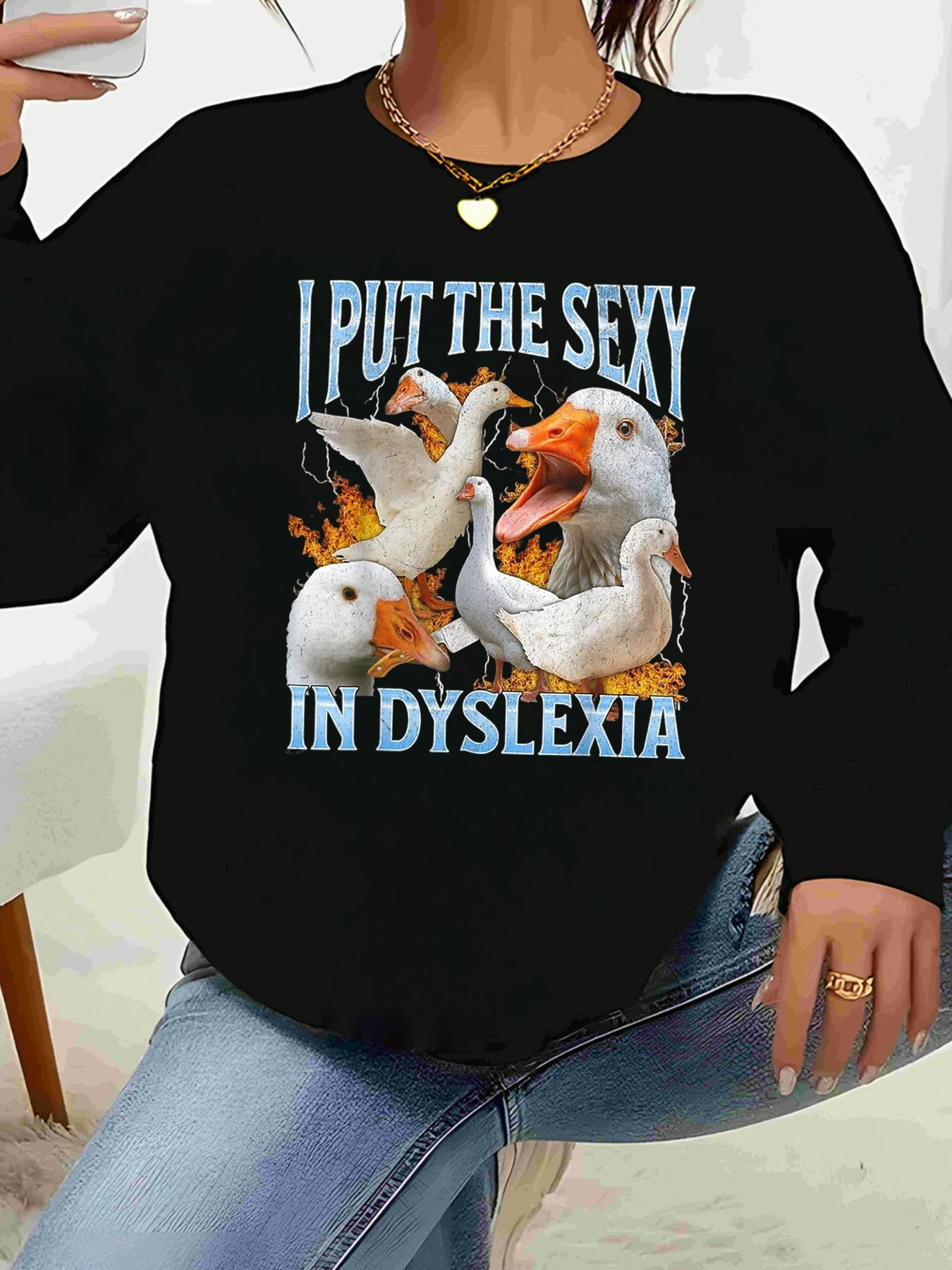 

Футболка с длинными рукавами и принтом «Утка», «Я говорю сексуальность в дислексии», повседневная одежда, женский модный топ