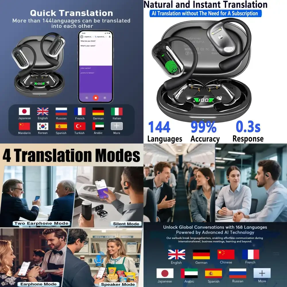 

UYUXIO Real Time Translation Earbuds OWS AI Language Earphone with 144 Online Languages Translator Headphone for Business