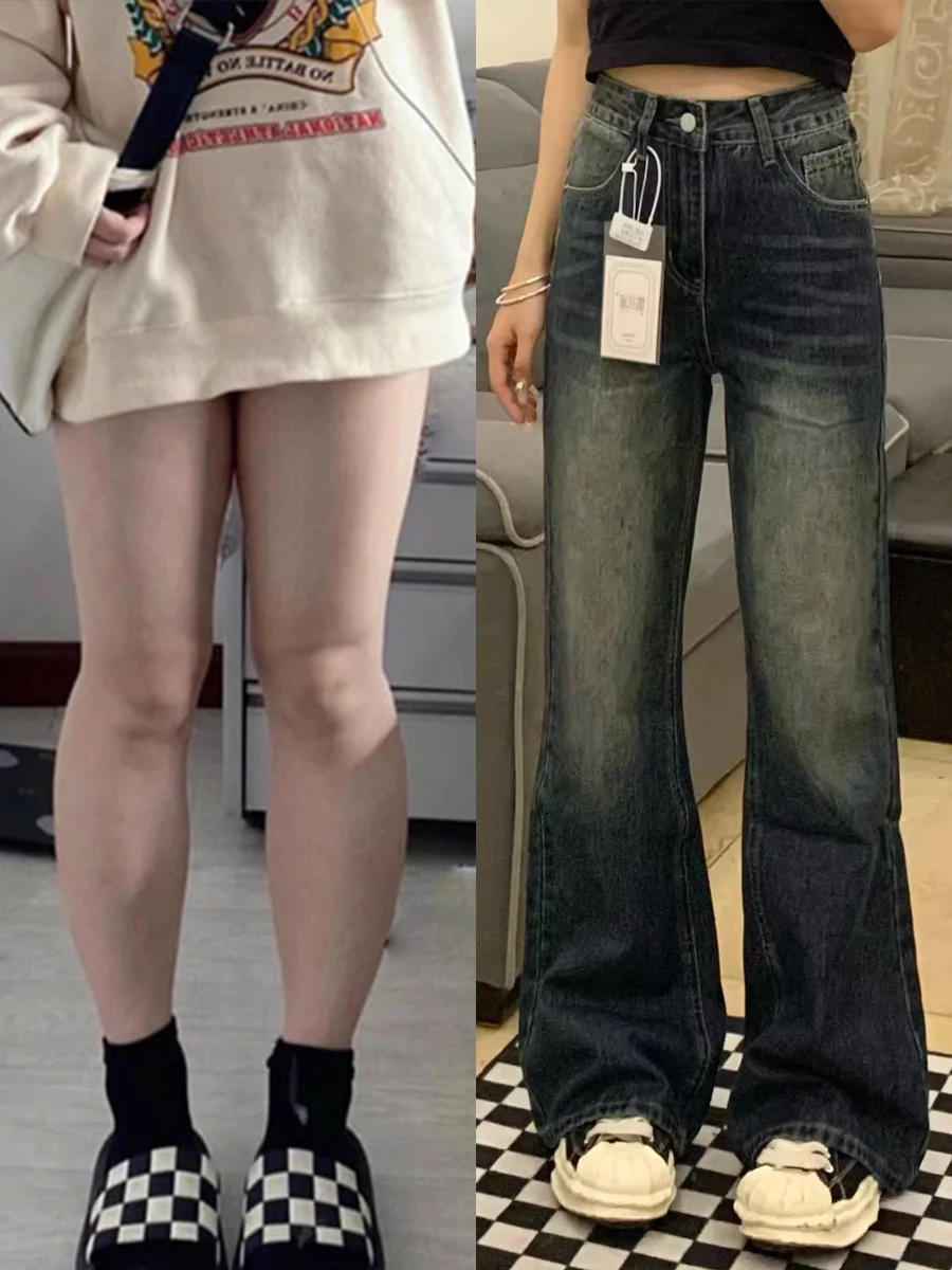 

Женские расклешенные джинсы с высокой талией на подкладке, тонкие расклешенные джинсы, осень-зима, большие размеры, утягивающие брюки-копыта