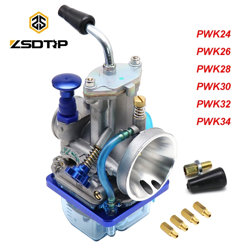 ZSDTRP 10% More Power Clear Float Bowl Carburetor PWK24 26 28 30 32 34mm With Power Jet For 4T Motorcycle Dirt Bike Racing Motor