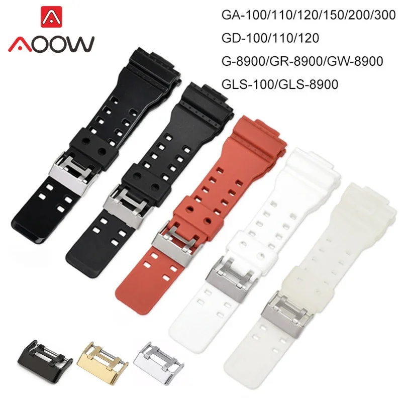 16mm Resin Strap Watchband for Casio G-Shock GA-110 GA-100 GD-100 Gold Buckle Men Sports Waterproof Replace Bracelet Watch Band