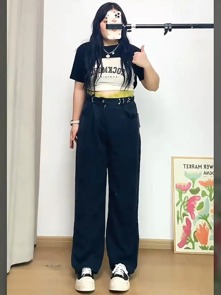 

Slimming High Waist Wide Leg Jeans for Plump Women Spring Autumn Drapey Denim Bootcut Trousers Comfortable plus Size Jeans