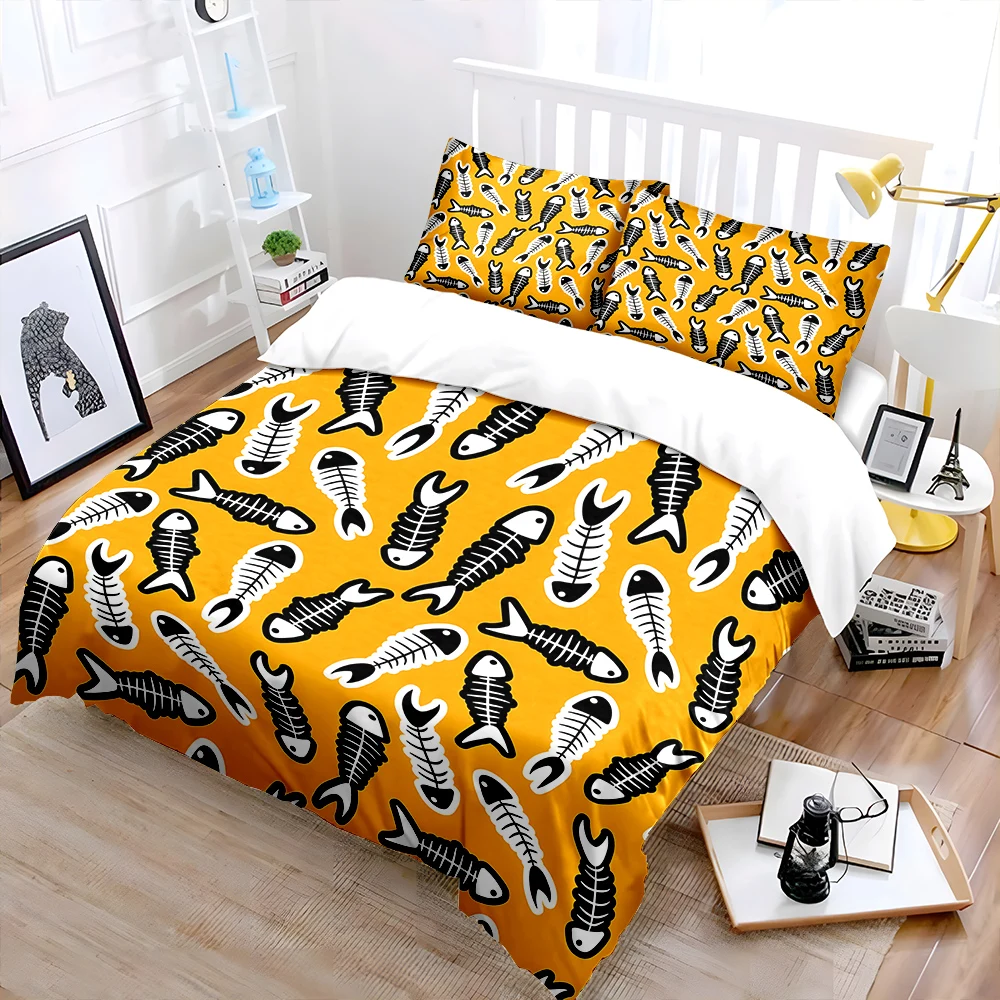 Fishbone Pattern Background Bedding Set for Kids Luxury Gift 3pcs Digital Print Comforter Set Soft Comfortable Breathable