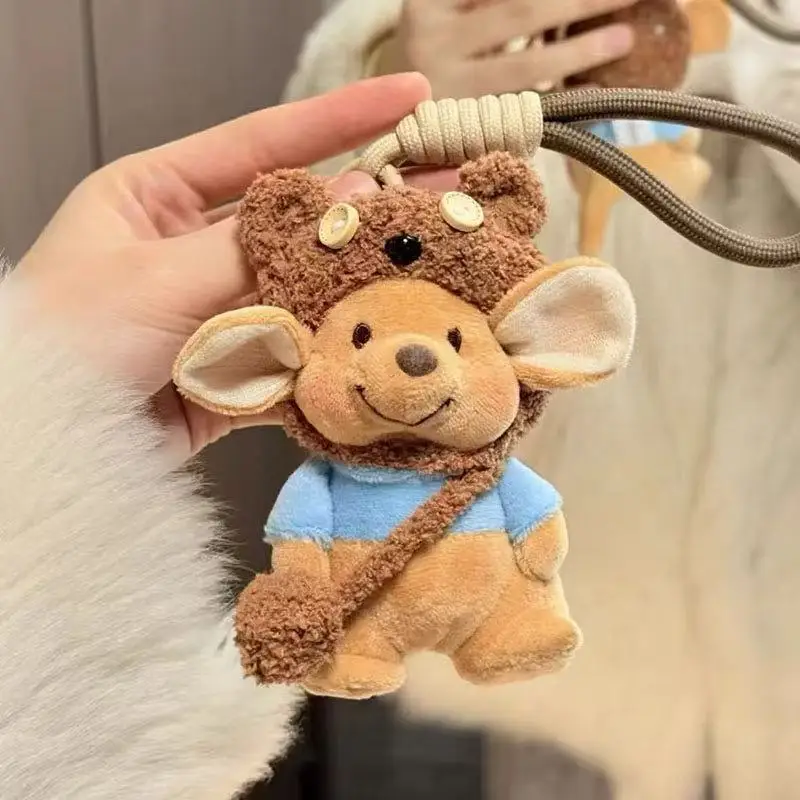 디즈니 푸우 곰 동물 머리 장식 루 귀여운 면 인형 열쇠고리 봉제 장난감 펜던트 소녀 배낭 지퍼 장식 휴일 선물