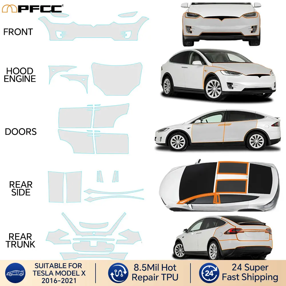 For Tesla Model X 2016-2021 8.5mil TPU Car Body Kit Film Precut Paint Protection Film Clear Bra Transparent PPF Accessories