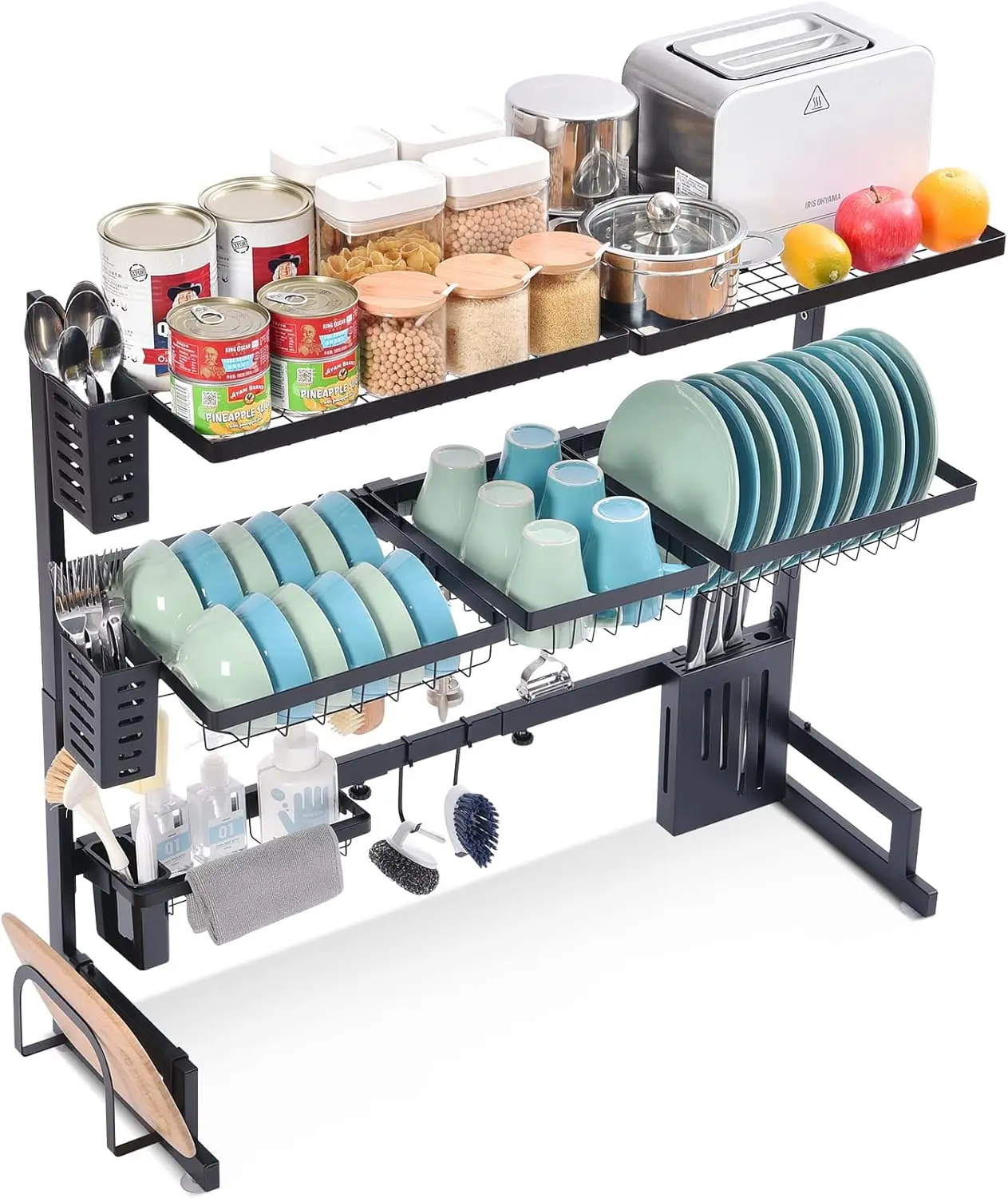 

Over The Sink Dish Drying Rack, Adjustable Length(29.4"-37.4") Height, 3 Tier Large Capacity Dish Rack, Sink Organize Stand