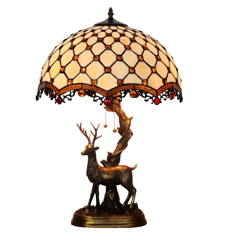

Bead curtain elk base handmade colored glass American pastoral bedroom living room table lamp
