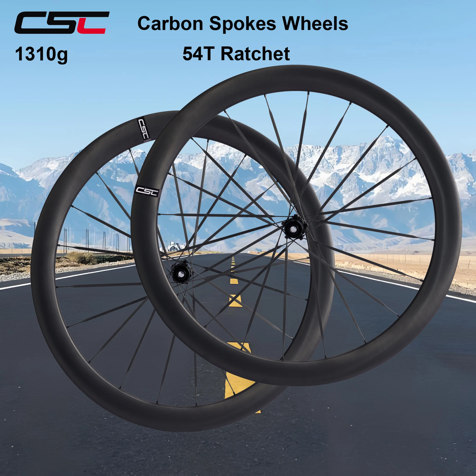 CSC EU Lager 1310g 50X28mm Innenfelge 21mm Gravel-Fahrrad-Räder 54T Ratchet Center-Lock-Nabe Scheibenbremse UD Matt Carbon-Laufradsatz mit 5,5mm Carbon-Speichen