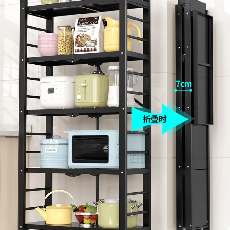 

Kitchen installation-free folding shelf landing multi-layer multifunctional shelf movable microwave cooker storage rack