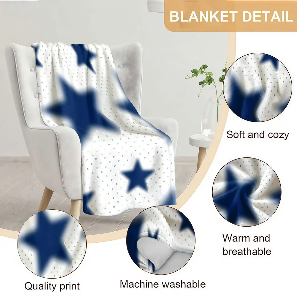 Blurry Navy Star Dot Grid Soft Warm Flannel Blanket Lightweight Cozy Christmas Halloween Home Decor Room