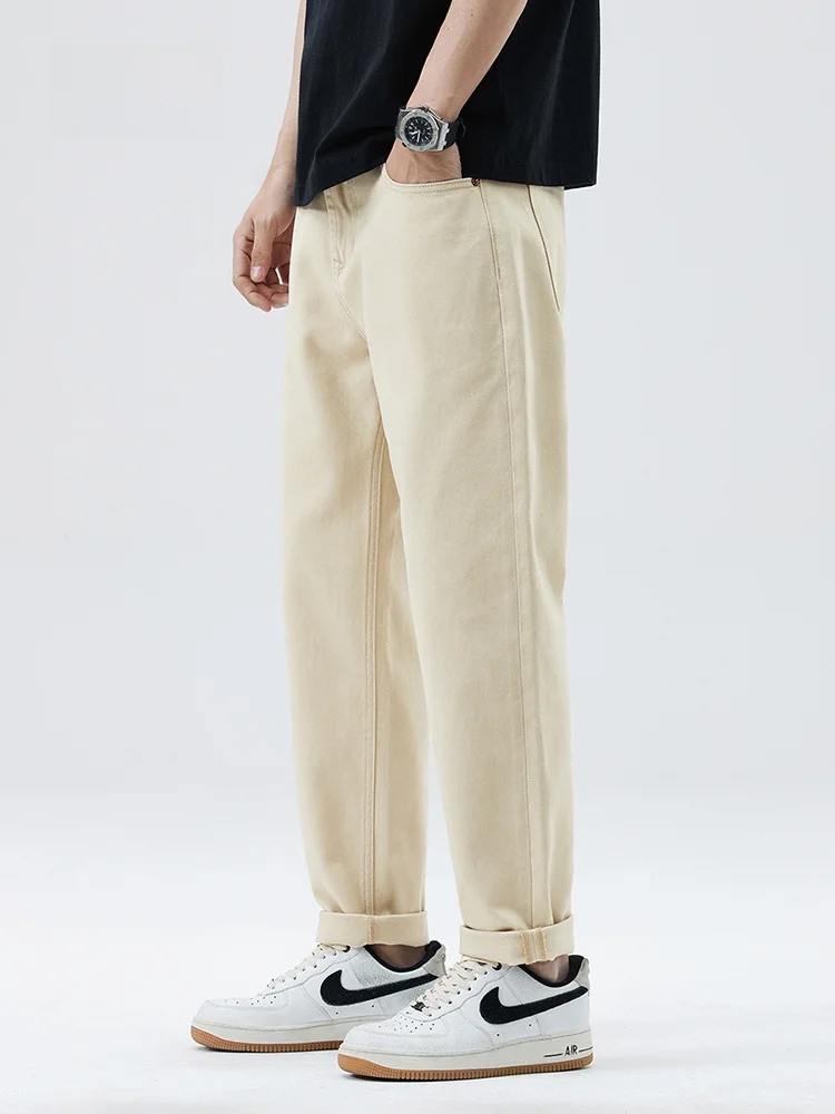 

Men's Cotton Denim Jeans Loose Fit Casual Pants mid Waist Button Closure Retro Style Spring Autumn New Arrival