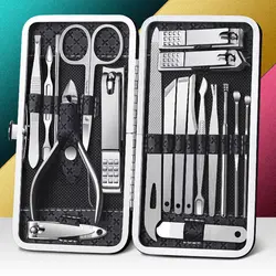 8/9/11/12/16/19Pcs Set Nail Clipper Manicure Cutters Household Stainless Steel Earpick Earpick Pedicure Toe Nail Scissors Tools