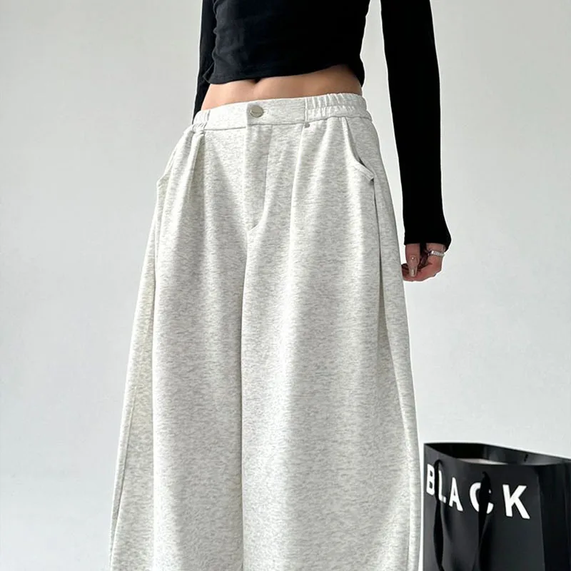 FANAN Oversized Women Gray Sweatpants Y2K America Style Retro Baggy Pants Female Casual Sports Streetwear Hip Hop Trousers 2025