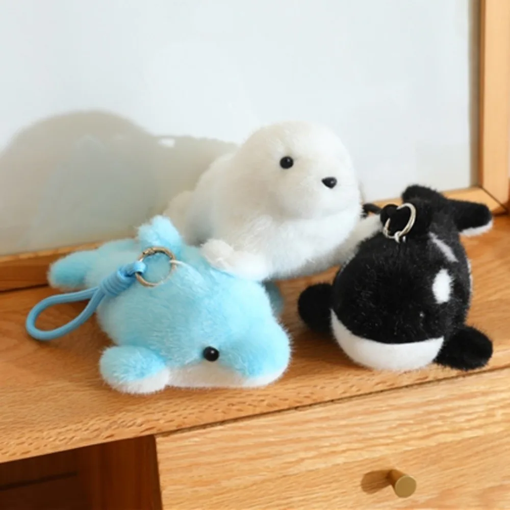 Ocean Animal Dolphin Plush Doll Keychain Backpack Charms Bag Pendant Stuffed Animal Keychain Funny Fluffy Plush Doll Key Rings
