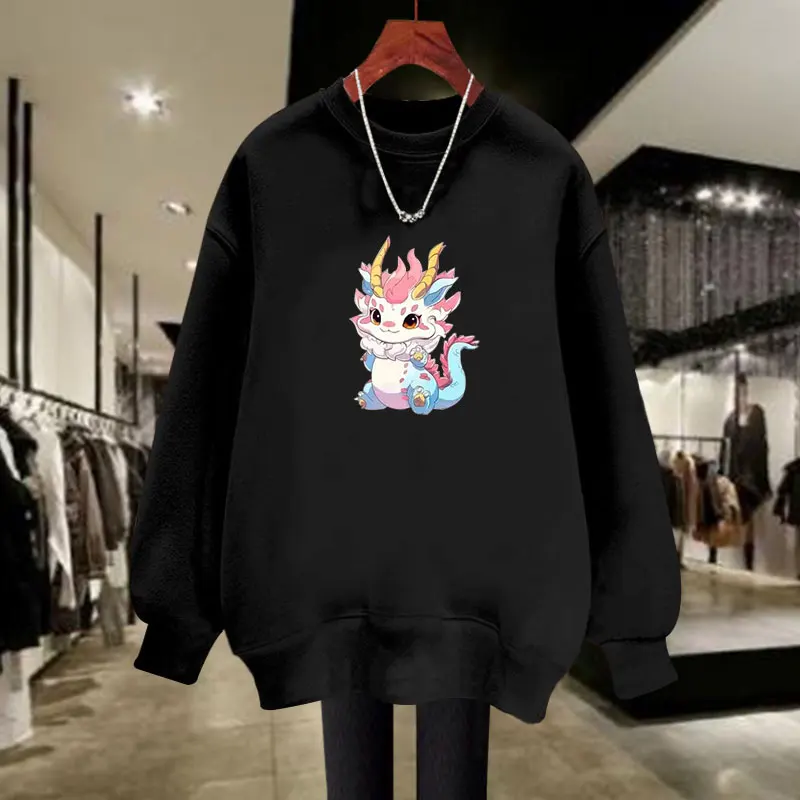 Autumn Women Clothing New Fashion Loose Casual Hoodies Vintage Cartoon Printed O-neck Pure Cotton Sweatshirts